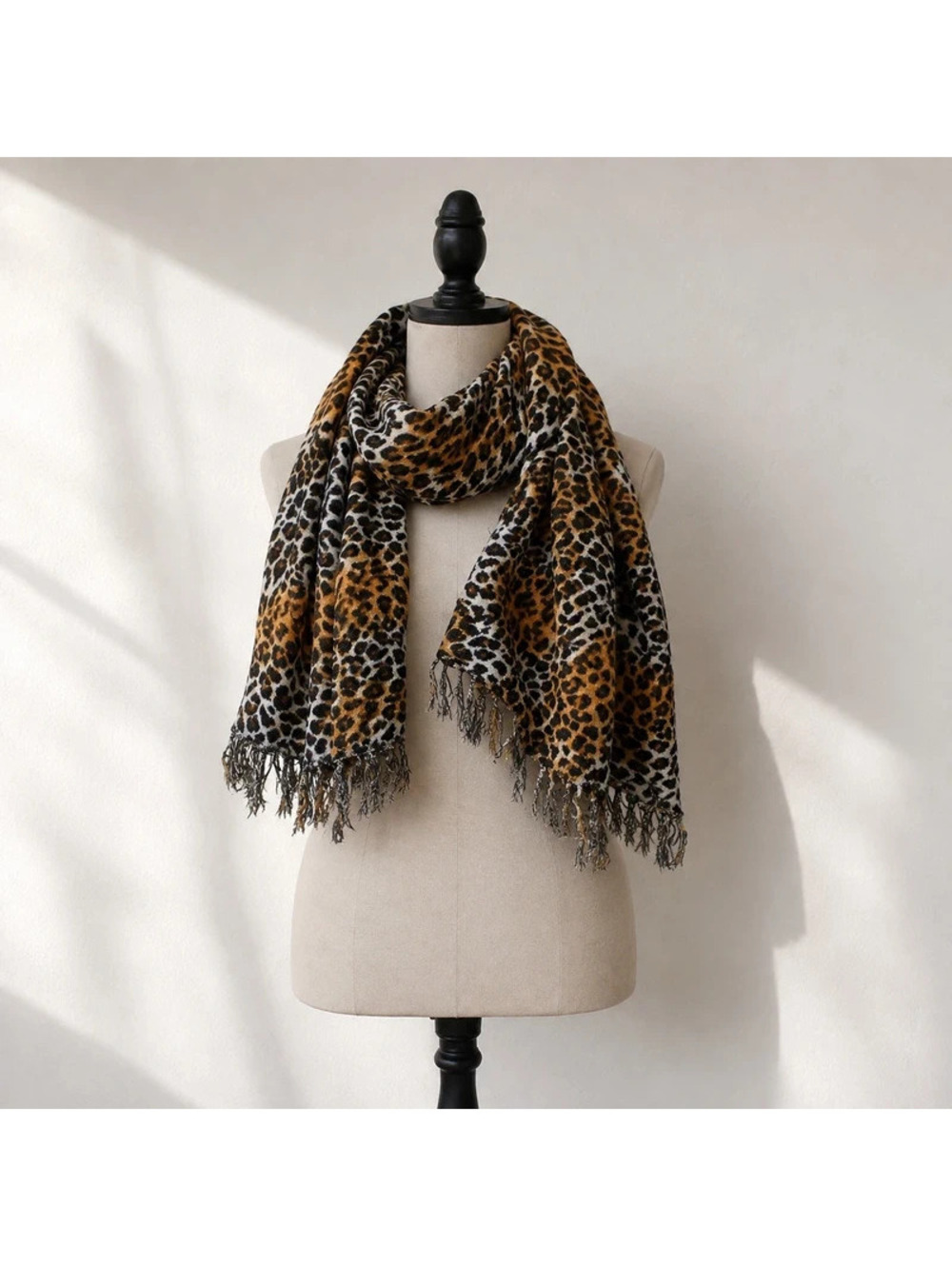 Leopard Print Fringe Scarf Animal Print Lightweight Wrap Shawl